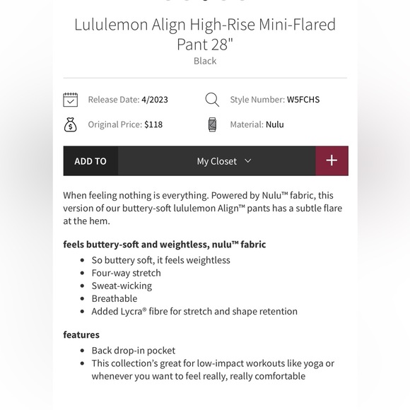 Lululemon Align High-Rise Mini-Flared Pant 28" Black Size 4 - Picture 10 of 11